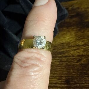 Beautiful CZ Solitaire Gold Ring Size 7.5 - 7 3/4